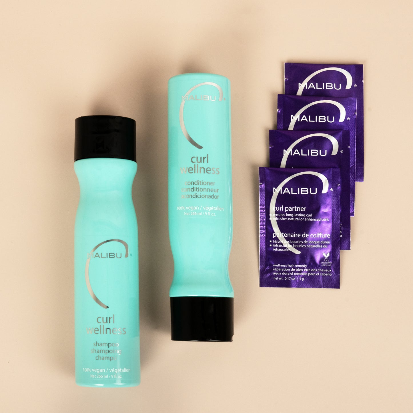 Malibu C Curl Wellness Collection - 266ml (Shampoo, Conditioner & 4 Sachets)